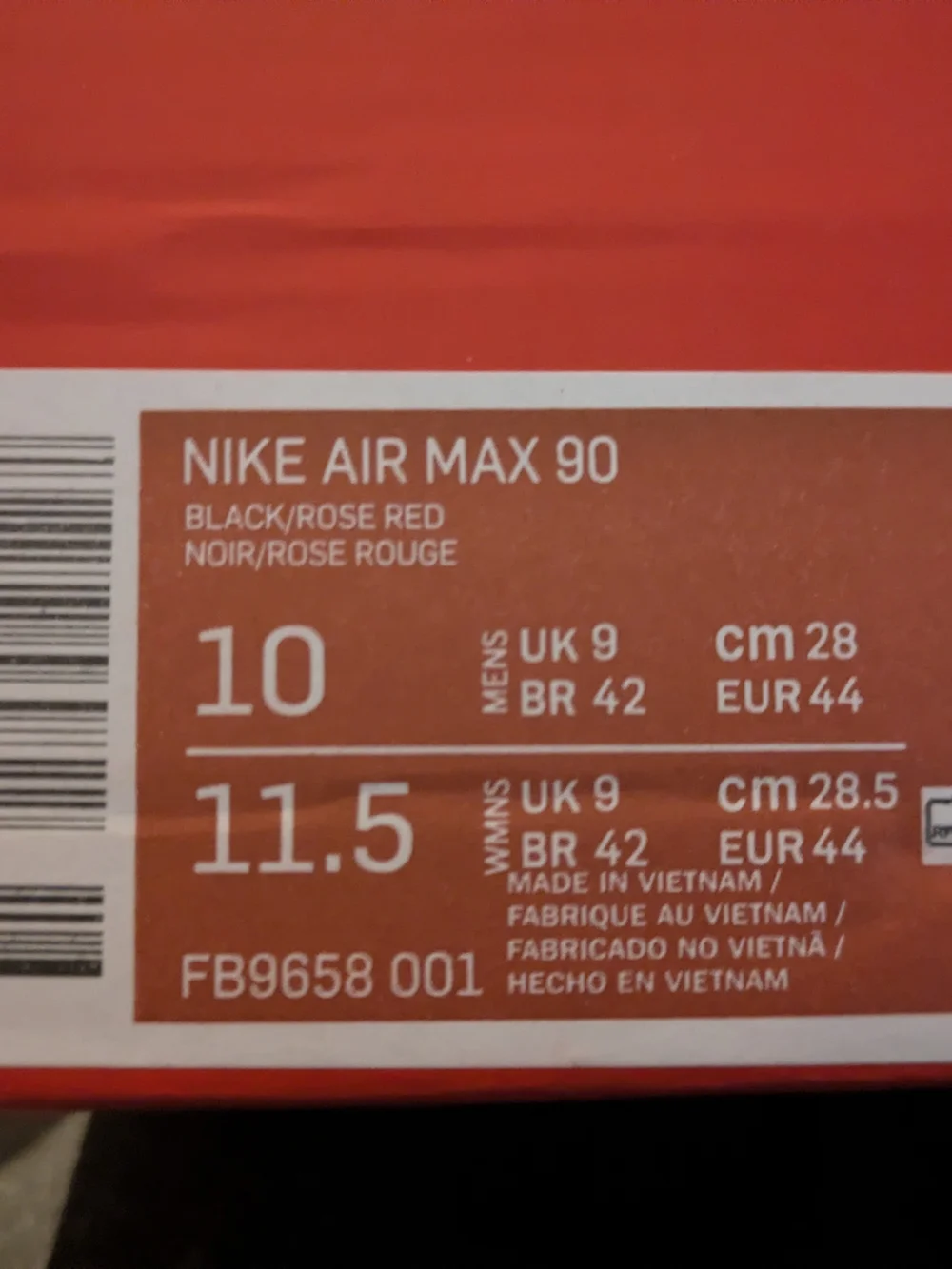 Nike Air Max 90 in Black and Red Men's Size 10 Women's Size 11.5 New In Box!